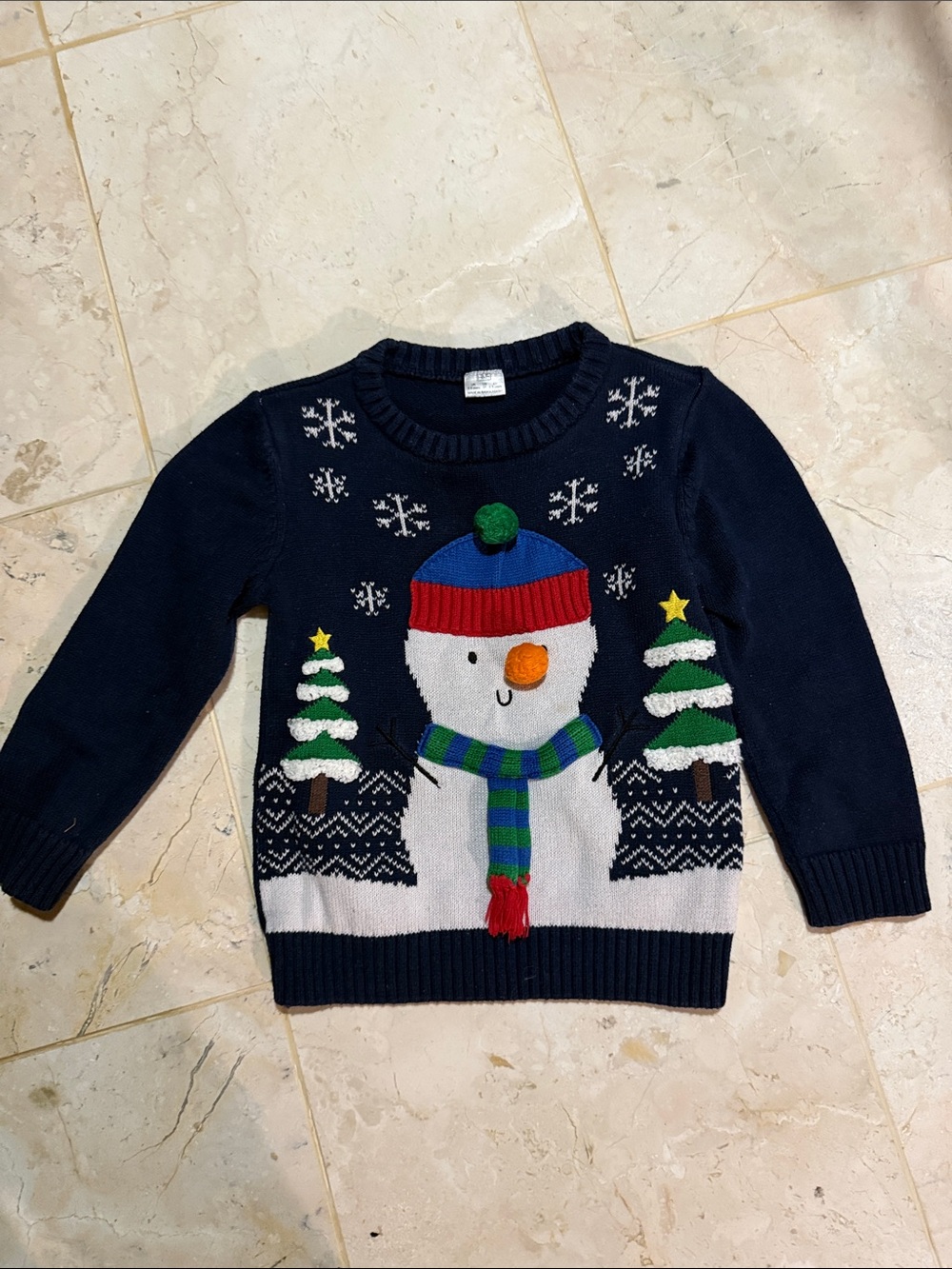 Kids Navy Snowman Holiday Sweater - Festive Blue Winter Knit